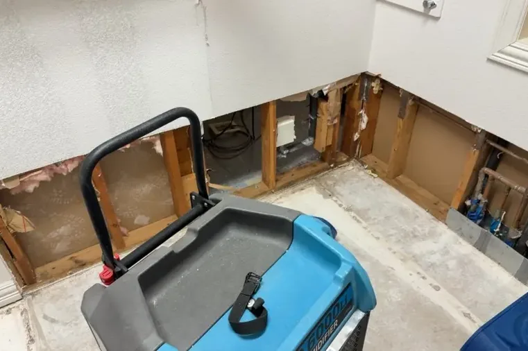 LGR dehumidifier drying a room with the lower walls cut away